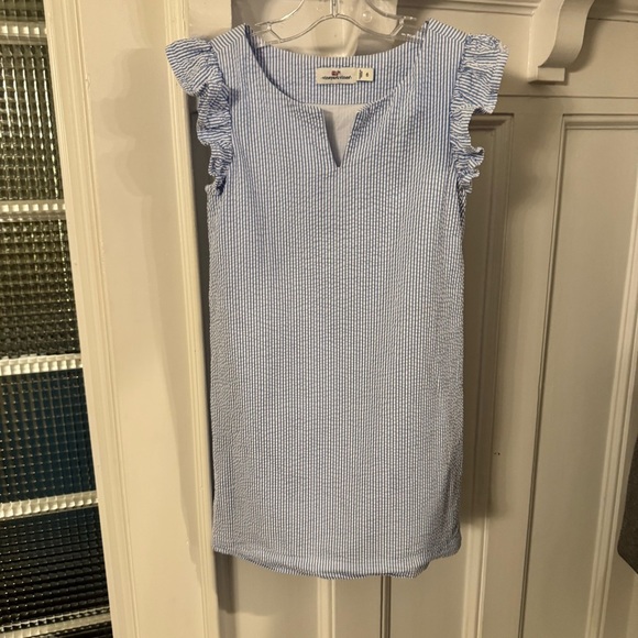 Vineyard Vines Girl's Dress Blue & White Seersucker Flutter Sleeve Lined Size 6 - Picture 8 of 8